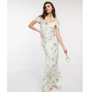 Hope & Ivory Bridesmaid Cold Shoulder Cowl Neck Ivory Maxi Dress